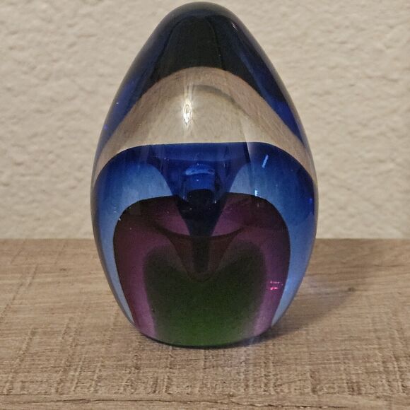 Blown Glass Paperweight Egg Multi Colored 3.5 Inch - Picture 1 of 6